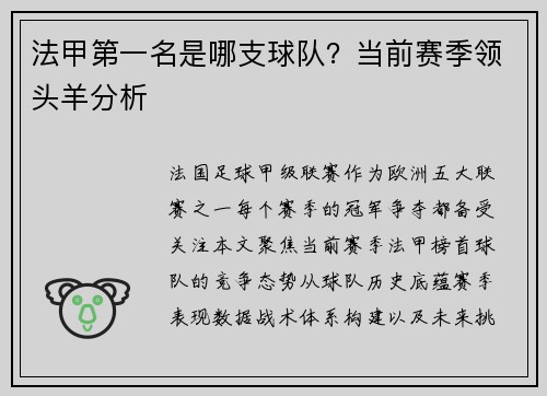 法甲第一名是哪支球队？当前赛季领头羊分析